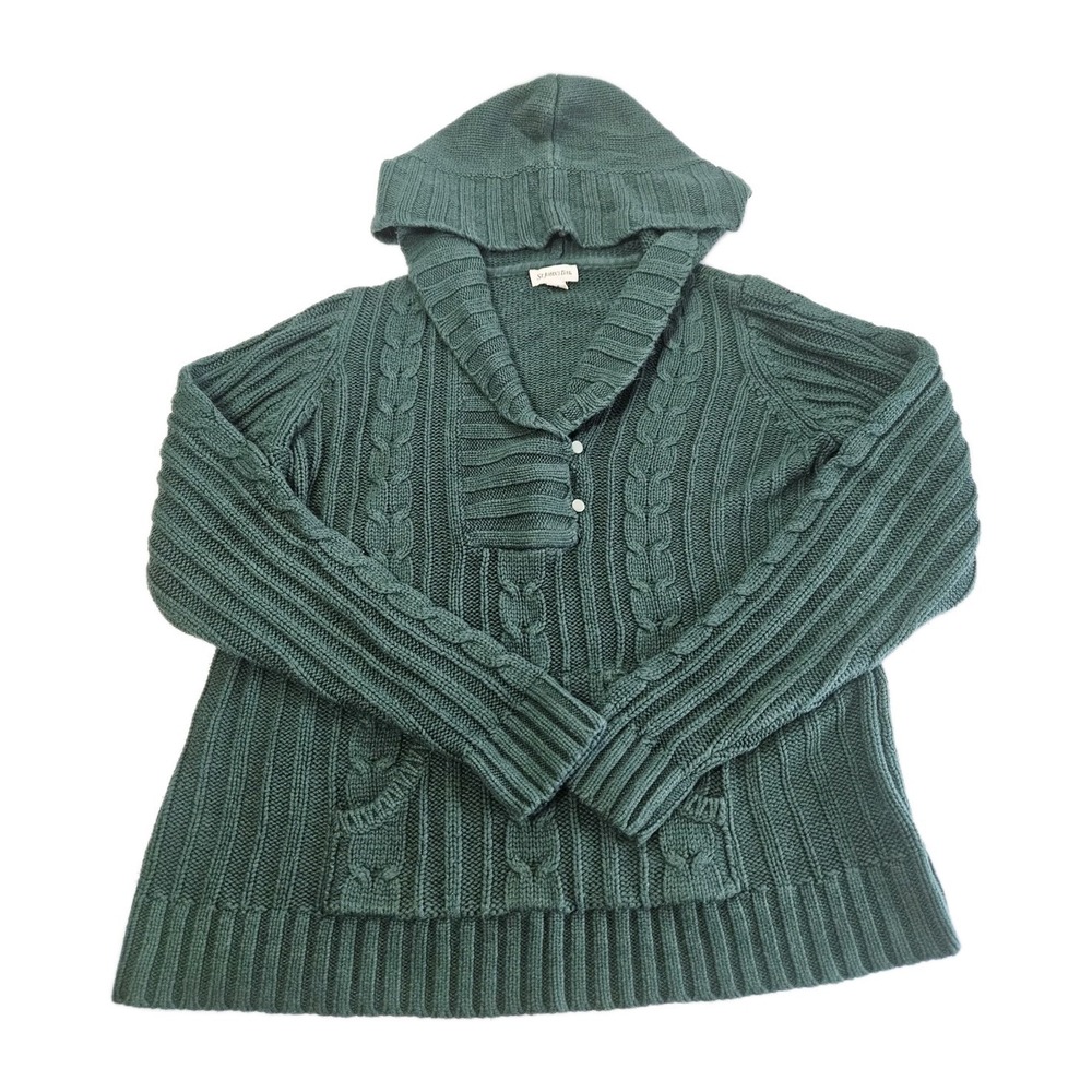 St Johns Bay Cable Knit Sweater Green 100% Acrylic Pullover Sweater